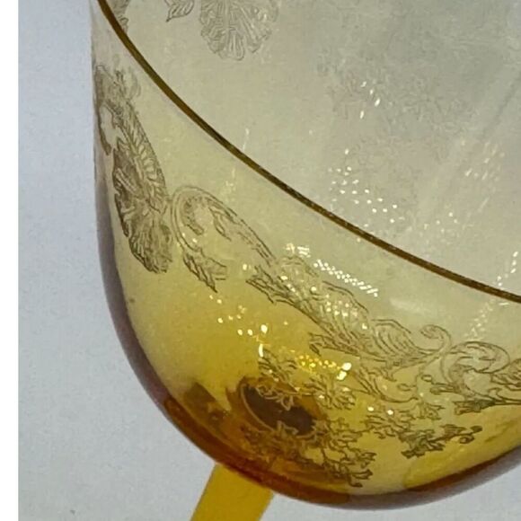 Depression Glass Amber Cordial Glass Dessert Bowl Delicate Etching - Picture 3 of 7